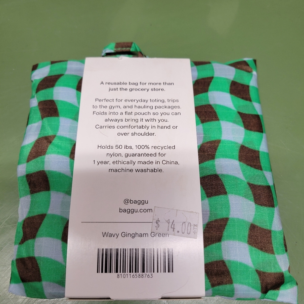 Baggu Standard Reuseable Bag Nwt Green Wavy Gingham - Picture 2 of 2